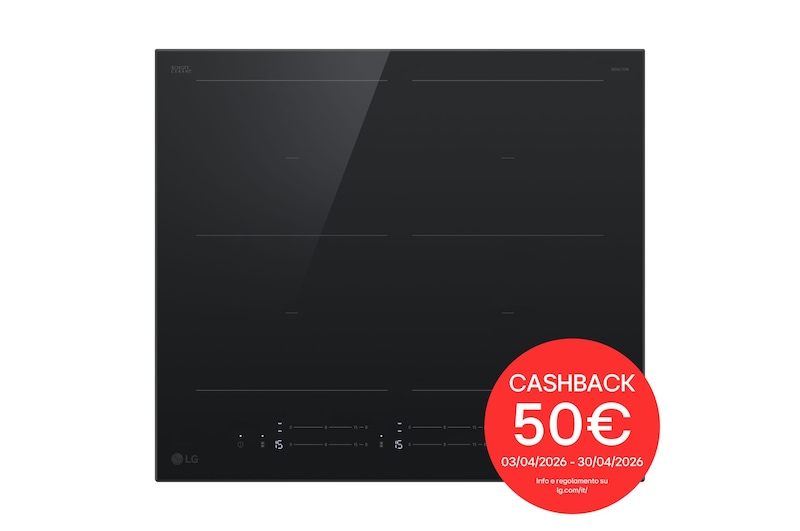 Vista frontale di Piano cottura induzione 60cm | Potenza 2,5 ~ 7,4kW | 4 zone, 2 flex, Controlli slide indipendenti, Wi-Fi | Nero Schott CBIZ2437B